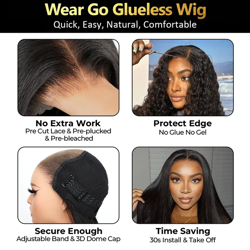 Sale Happening Now: 70% OFF – Pre-Cut Lace Kinky Straight 360 Full Lace Frontal Glueless Wig with a Hidden Adjustable Fit System, Pre-Plucked Human Hair Wig