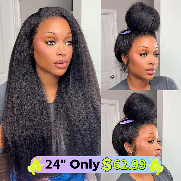 Sale Happening Now: 70% OFF – Pre-Cut Lace Kinky Straight 360 Full Lace Frontal Glueless Wig with a Hidden Adjustable Fit System, Pre-Plucked Human Hair Wig
