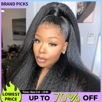 Sale Happening Now: 70% OFF – Pre-Cut Lace Kinky Straight 360 Full Lace Frontal Glueless Wig with a Hidden Adjustable Fit System, Pre-Plucked Human Hair Wig