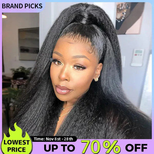 Sale Happening Now: 70% OFF – Pre-Cut Lace Kinky Straight 360 Full Lace Frontal Glueless Wig with a Hidden Adjustable Fit System, Pre-Plucked Human Hair Wig