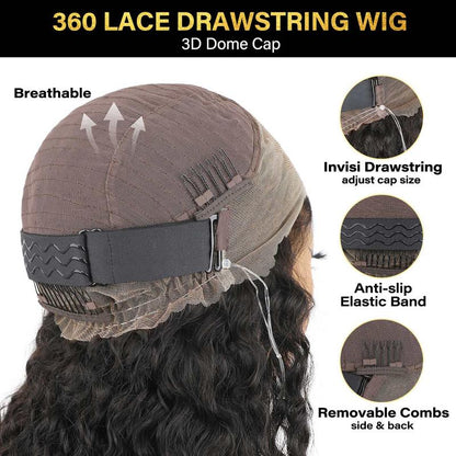 Sale Happening Now: 70% OFF – Pre-Cut Lace Kinky Straight 360 Full Lace Frontal Glueless Wig with a Hidden Adjustable Fit System, Pre-Plucked Human Hair Wig