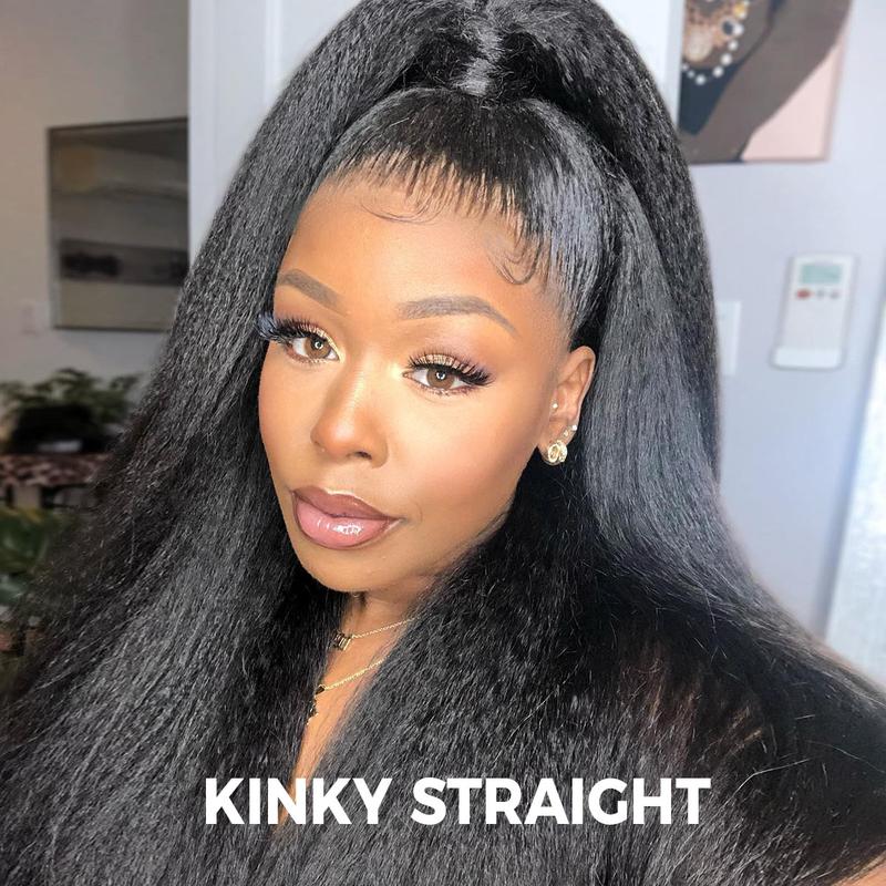 Sale Happening Now: 70% OFF – Pre-Cut Lace Kinky Straight 360 Full Lace Frontal Glueless Wig with a Hidden Adjustable Fit System, Pre-Plucked Human Hair Wig